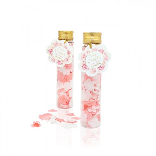 Confetti λουλουδάκια σαπουνάκια σε ροζ λευκό χρώμα με καρτελάκι