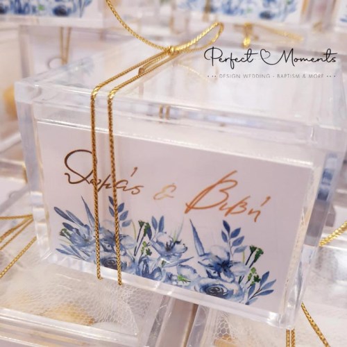 Μπομπονιέρα γάμου κουτί plexiglass watercolor flowers blue